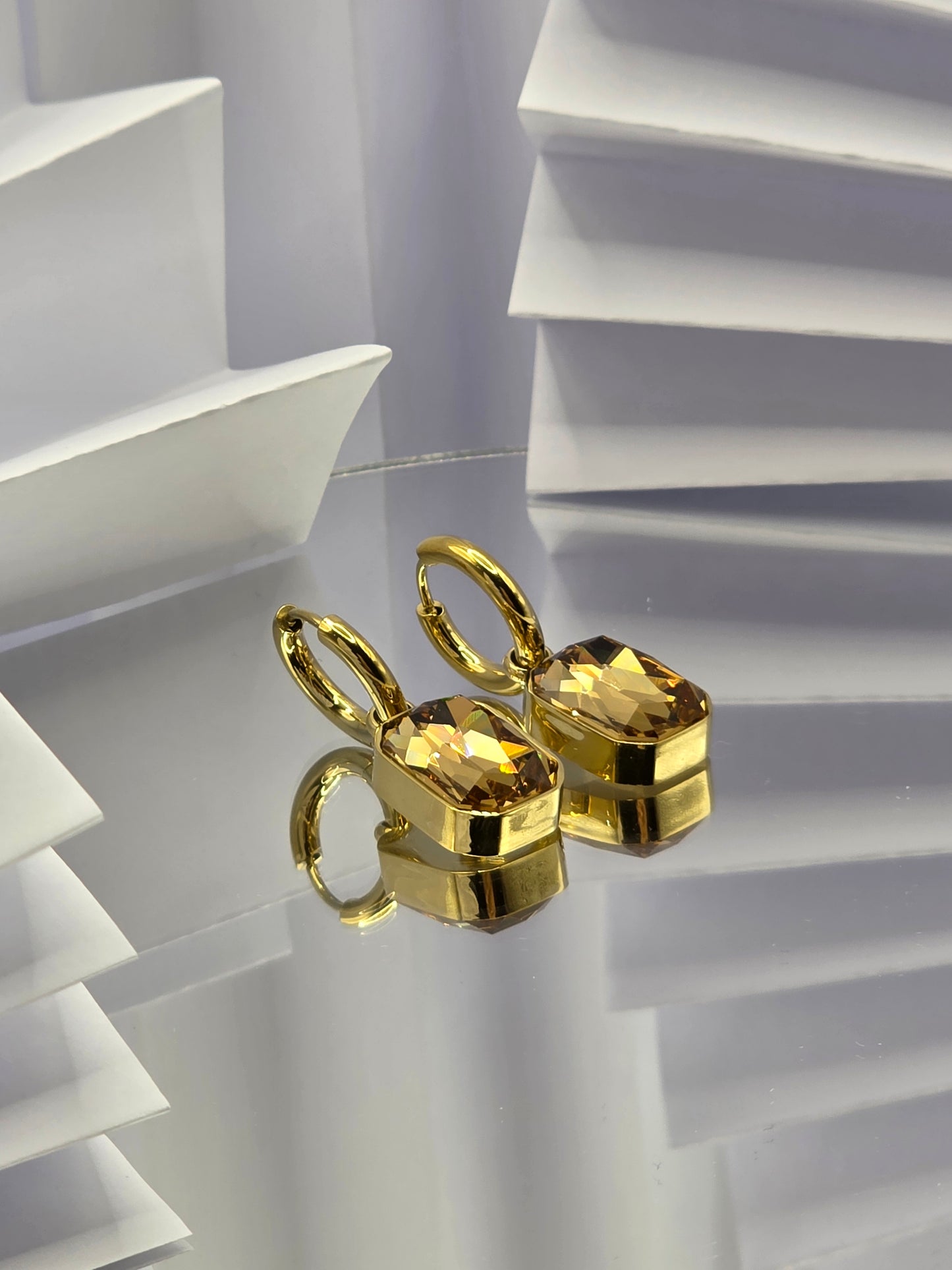 Radiant Cut Drop Earrings – Honey Crystal
