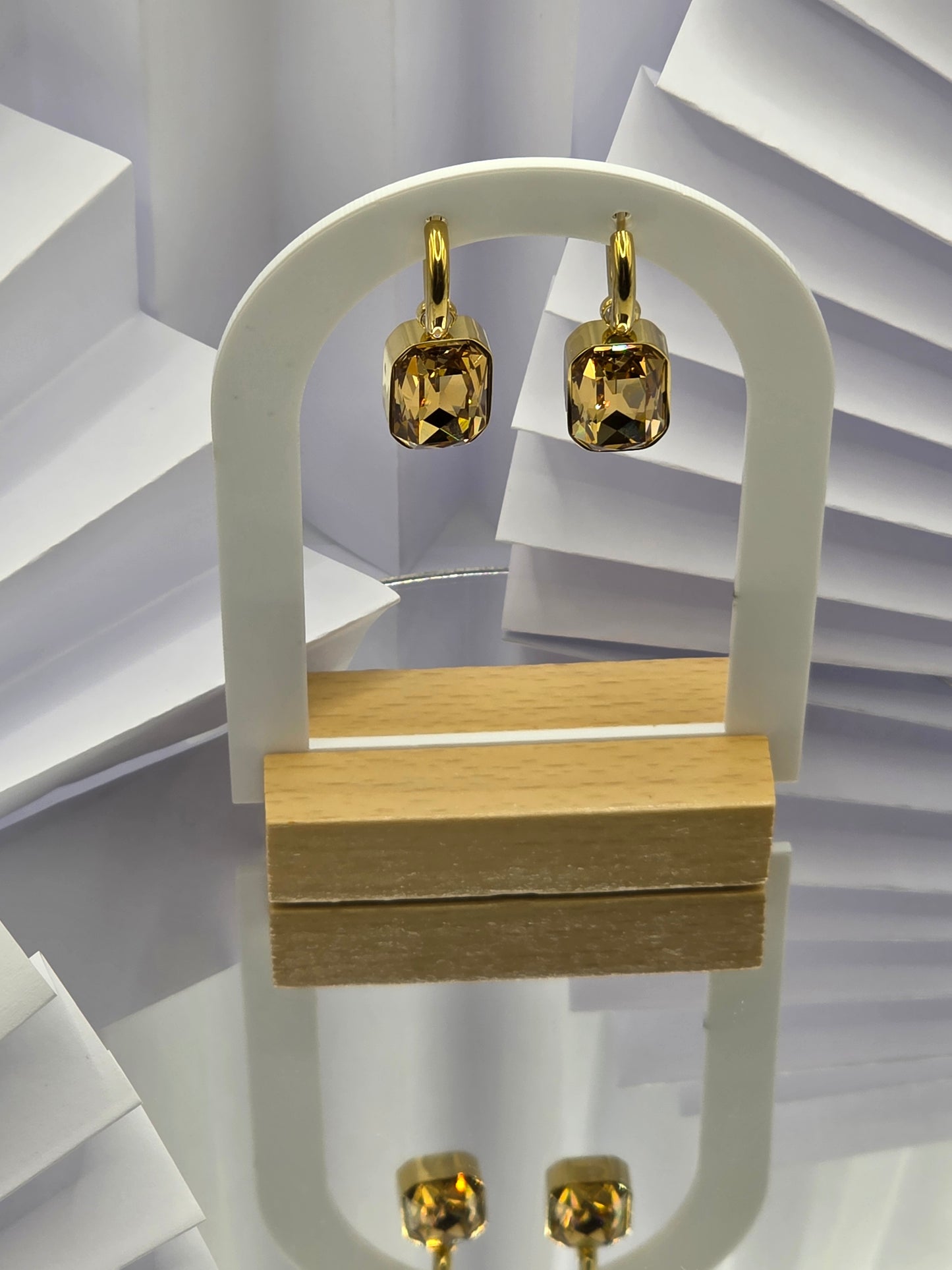 Radiant Cut Drop Earrings – Honey Crystal
