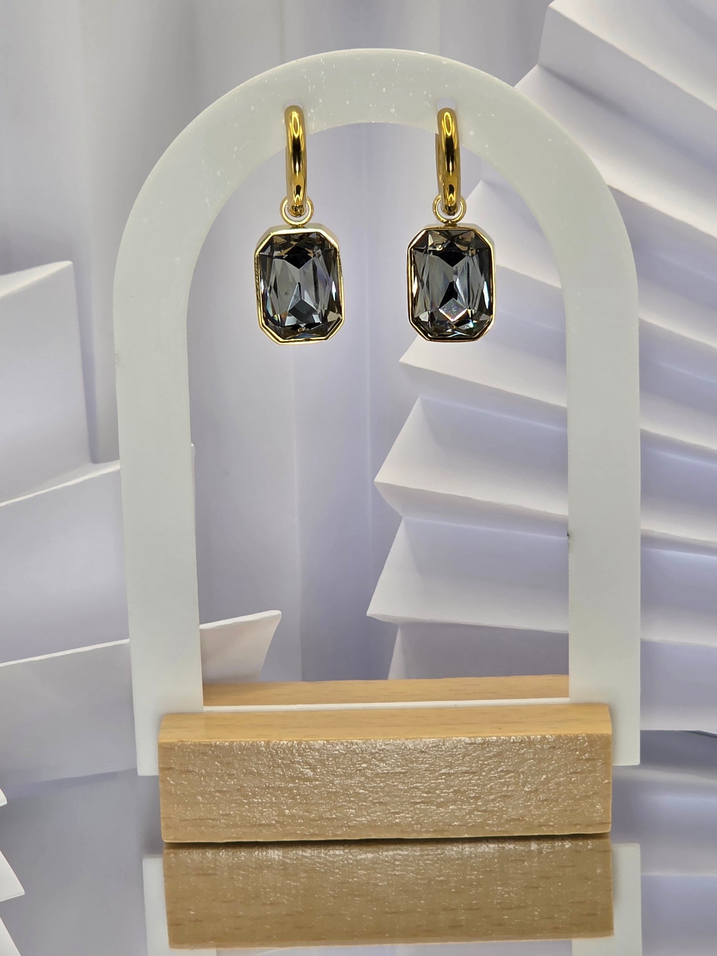 Radiant Cut Drop Earrings – Grey Crystal
