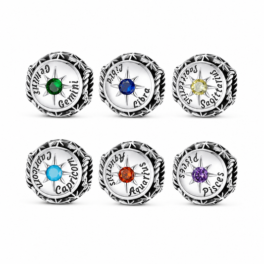925 Sterling Silver Zodiac Charm Pendant – with Birthstone Detail