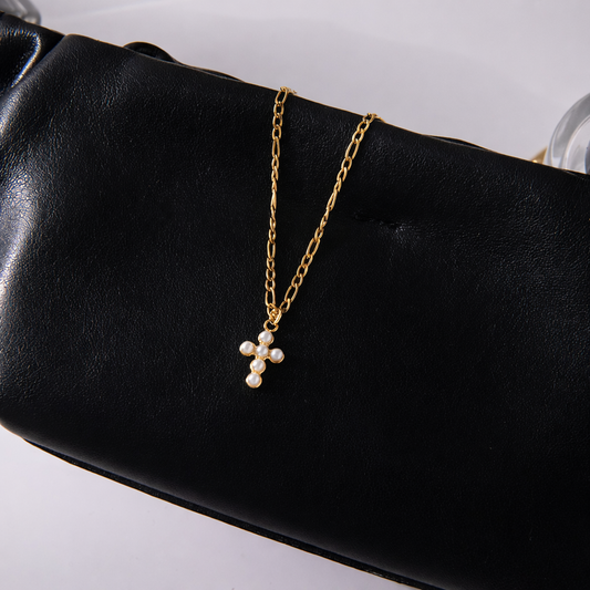 Aurum Pearl Cross Necklace