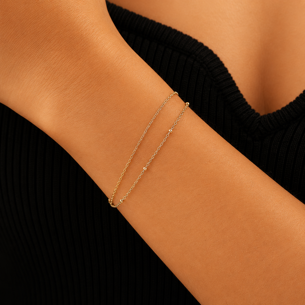 Delicate Double-Layered Chain Bracelet – 925 Sterling Silver, 14K Gold Plated