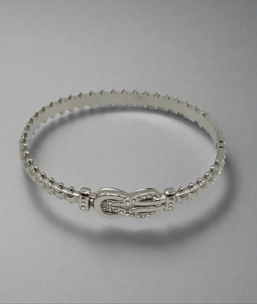 Timeless Shine: Designer-Inspired Silver Bangle – Stainless Steel with Pavé Detailing