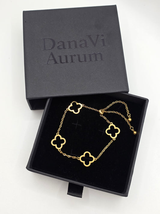 Elegant Hollow Clover Adjustable Bracelet – 18k Gold Plated Stainless Steel