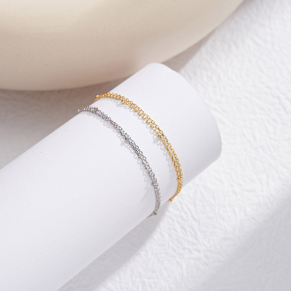 Delicate Double-Layered Chain Bracelet – 925 Sterling Silver, 14K Gold Plated