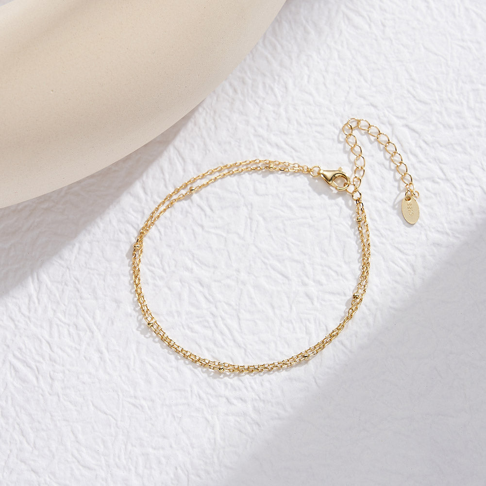Delicate Double-Layered Chain Bracelet – 925 Sterling Silver, 14K Gold Plated