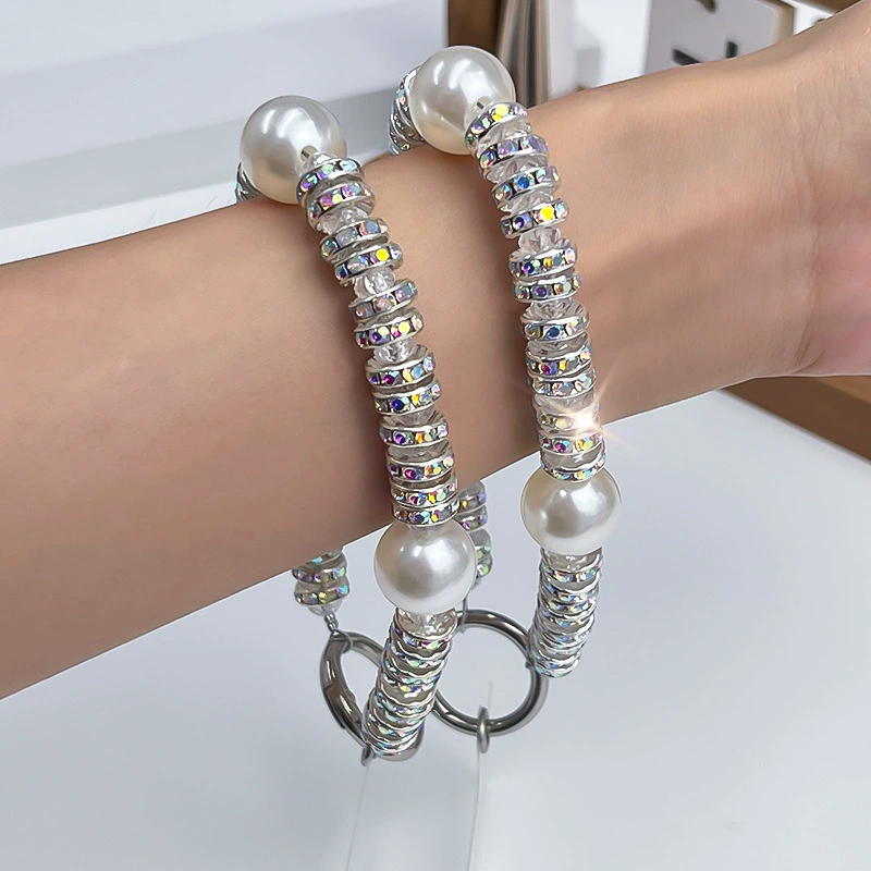 Beaded Wrist Strap – Pearl & Rhinestone Shine