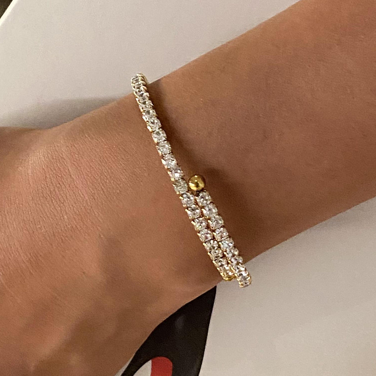 Radiant Sparkle Adjustable Tennis Bangle – Gold Plated