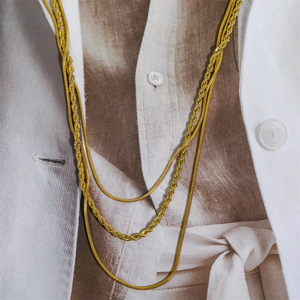 Triple Layered Gold Chain Necklace