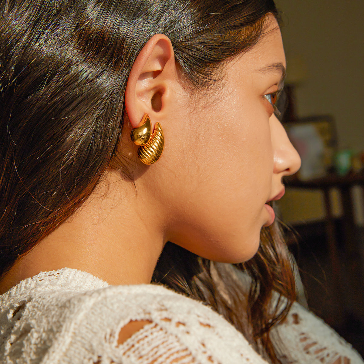 Hollow Water Drop Earrings Gold & Silver