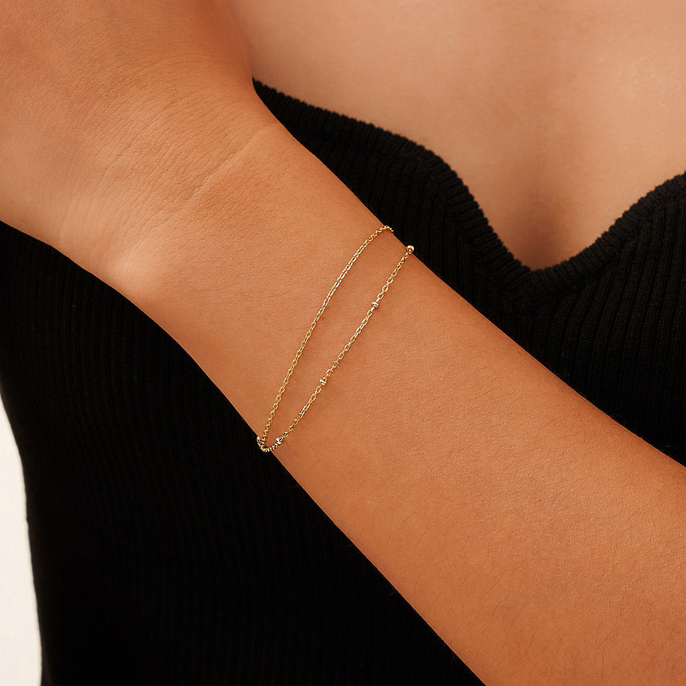 Delicate Double-Layered Chain Bracelet – 925 Sterling Silver, 14K Gold Plated