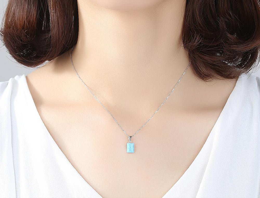 925 Sterling Silver Fire Opal Necklace - Iridescent Ice