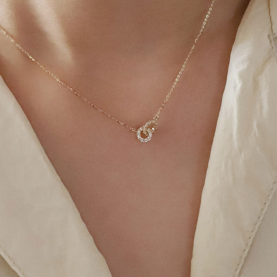 14K Gold Plated Interlocking Diamond Ring Pendant Necklace
