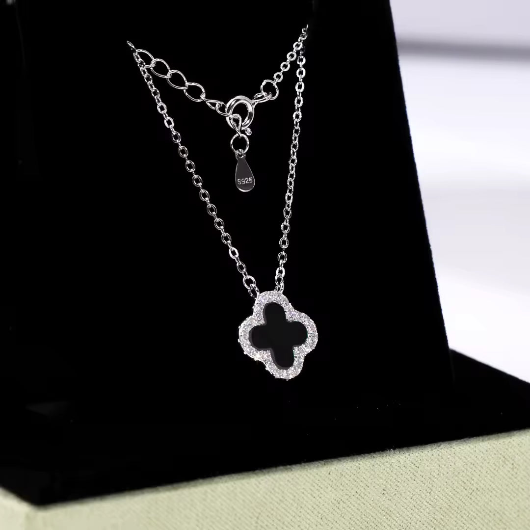 925 Sterling Silver Black Clover Necklace