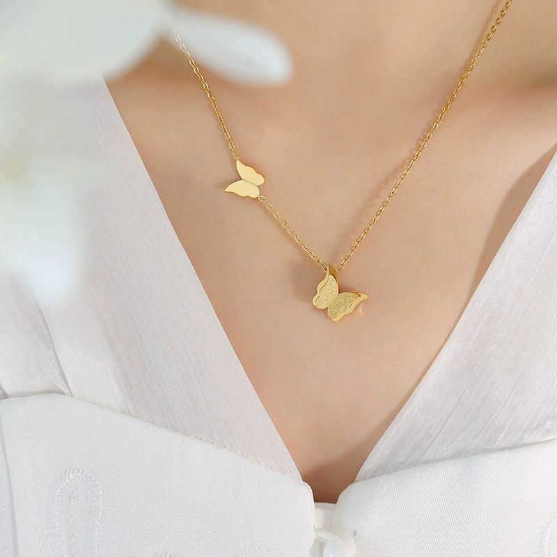 Double Butterfly Necklace – Gold Plated