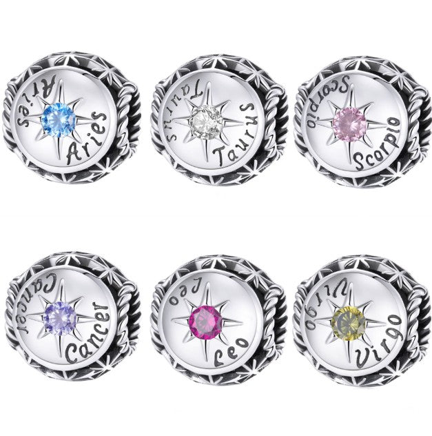 Zodiac Charm Pendant – 925 Sterling Silver with Birthstone Detail