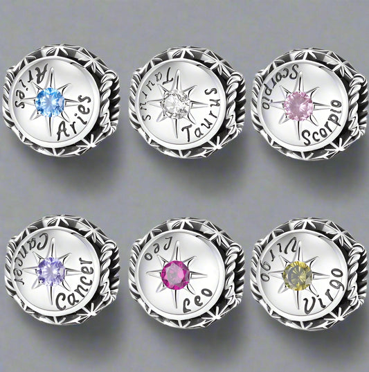 Zodiac Charm Pendant – 925 Sterling Silver with Birthstone Detail