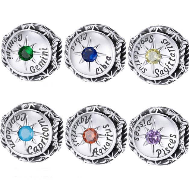 Zodiac Charm Pendant – 925 Sterling Silver with Birthstone Detail