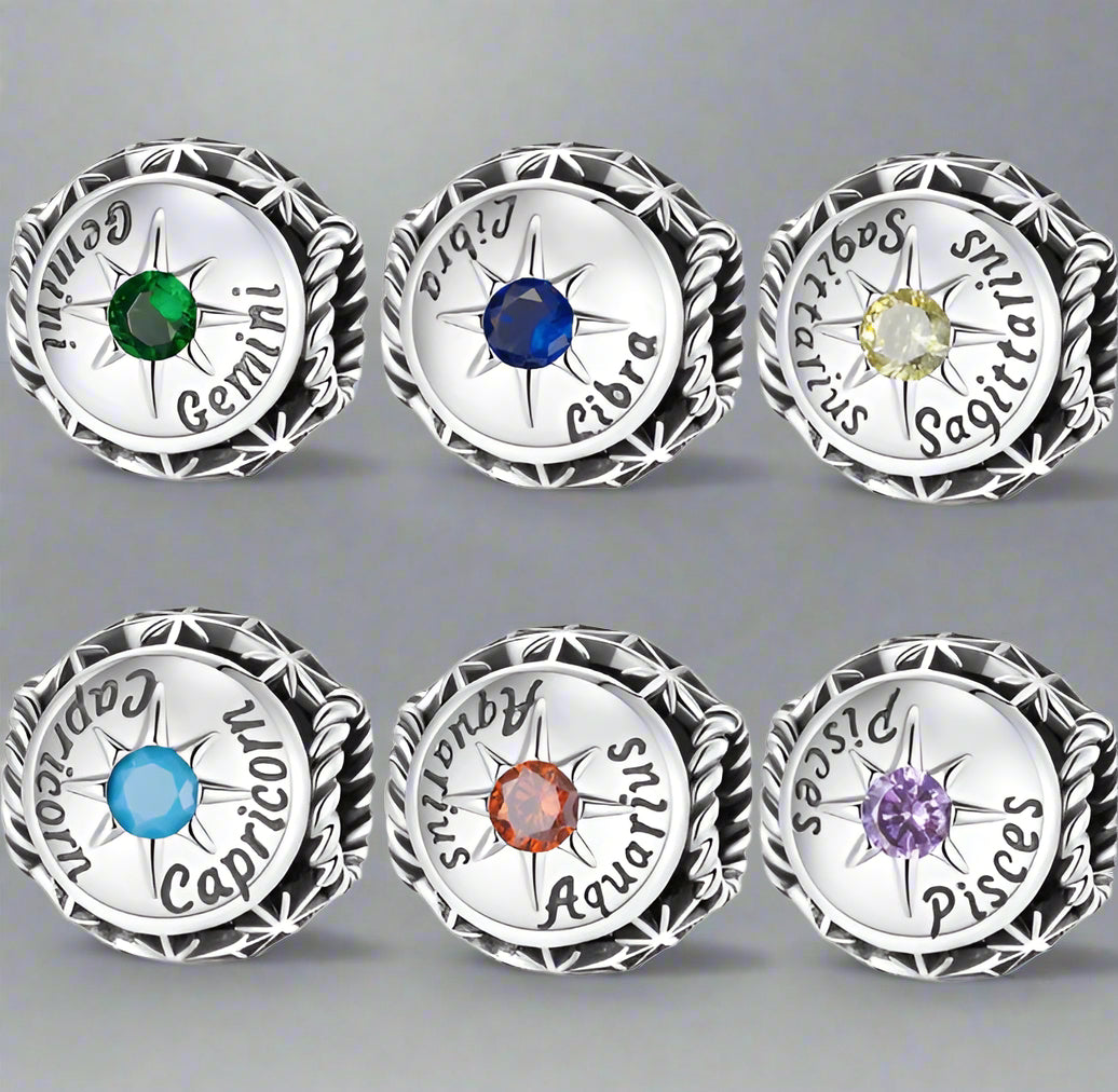 Zodiac Charm Pendant – 925 Sterling Silver with Birthstone Detail