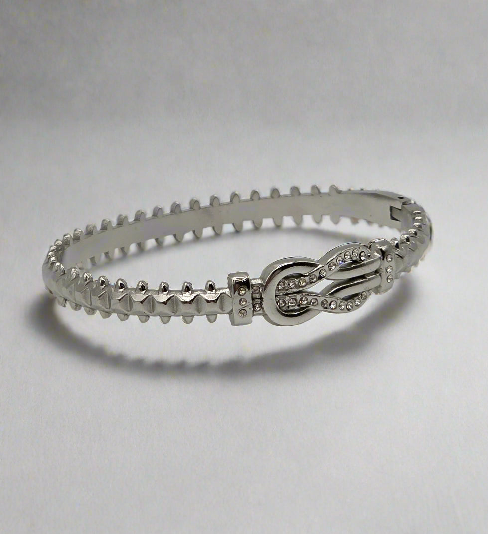 Timeless Shine: Designer-Inspired Silver Bangle – Stainless Steel with Pavé Detailing