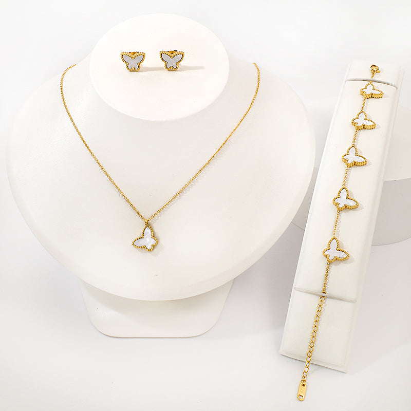18K Gold-Plated White Butterfly Jewellery Set