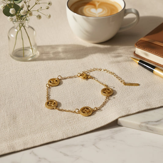 Clover Circle Chain Bracelet 18K Gold Plated