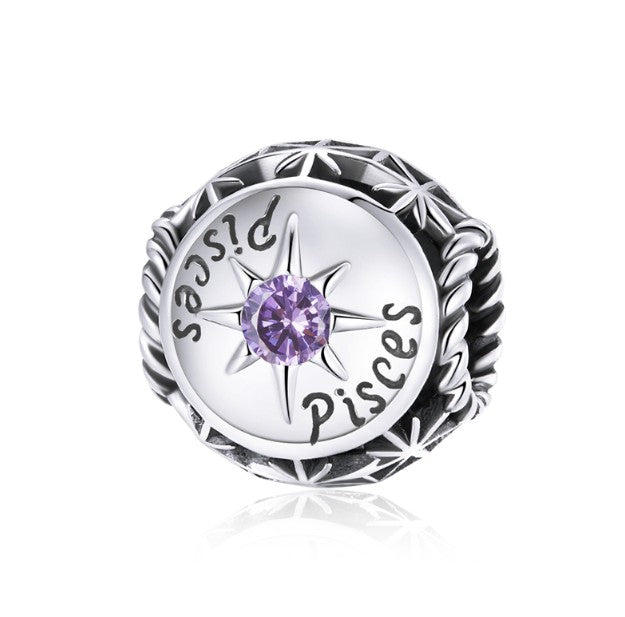 Zodiac Charm Pendant – 925 Sterling Silver with Birthstone Detail
