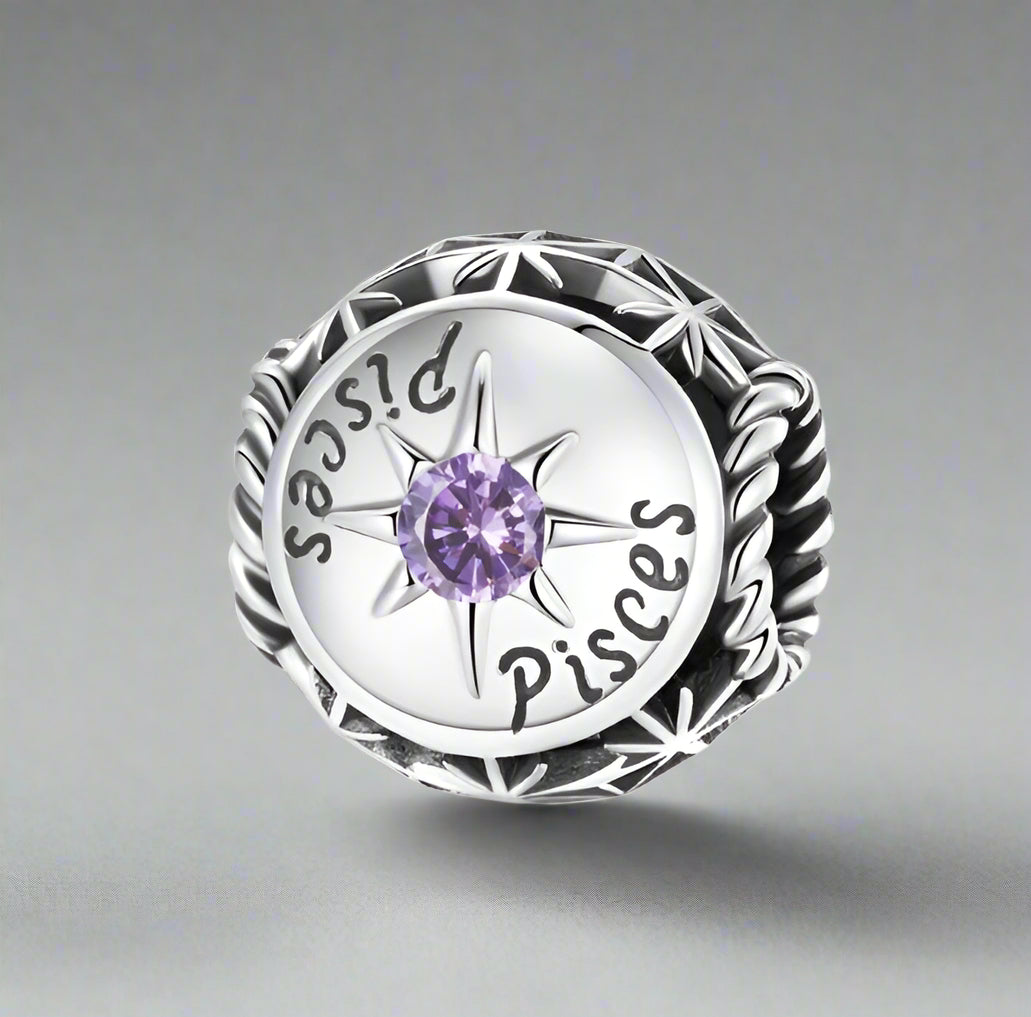 Zodiac Charm Pendant – 925 Sterling Silver with Birthstone Detail