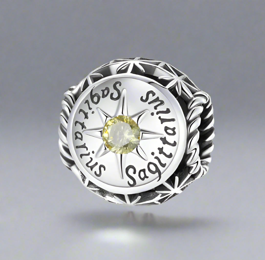 Zodiac Charm Pendant – 925 Sterling Silver with Birthstone Detail