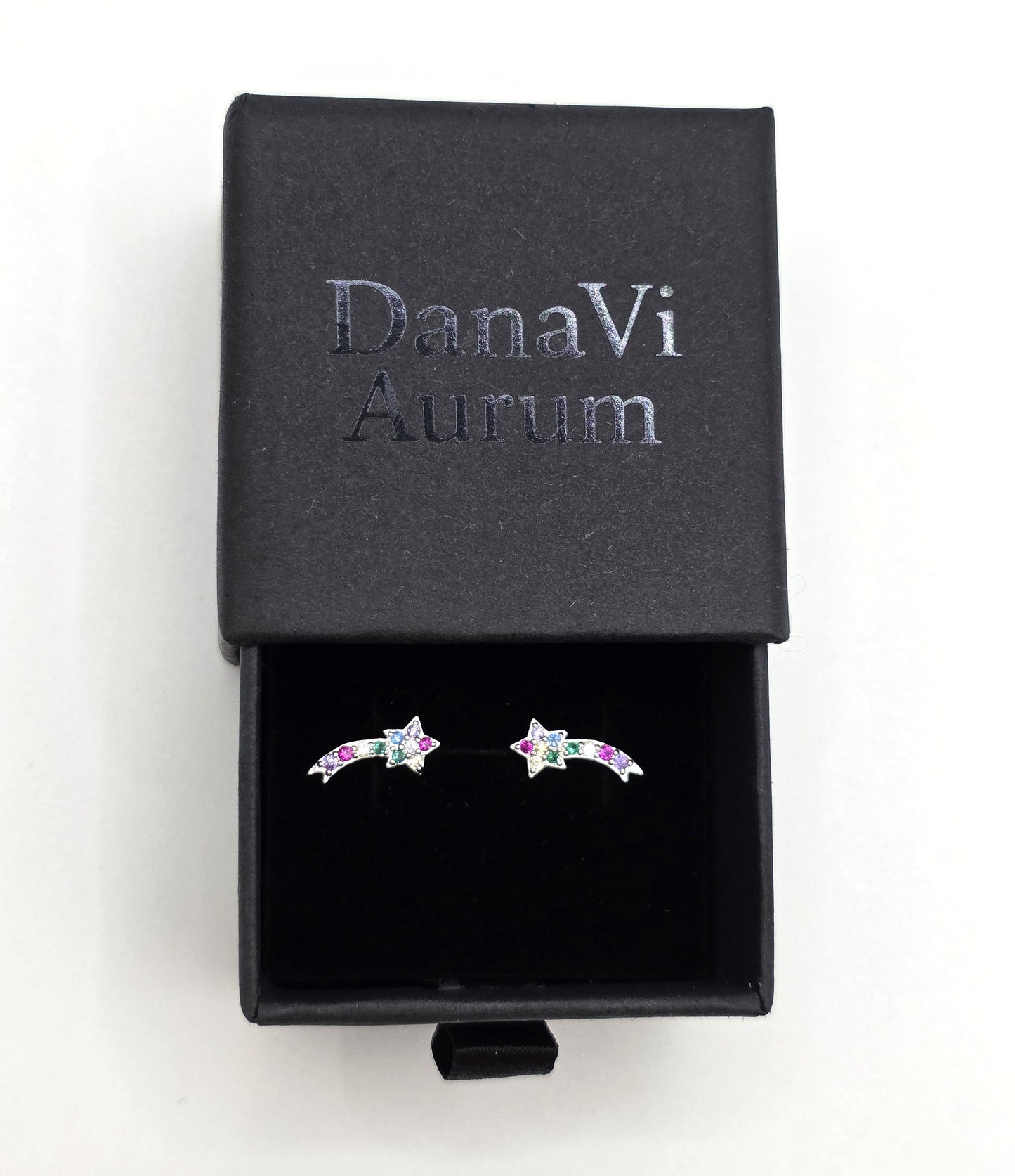 925 Sterling Silver Shooting Star Stud Earrings – Enamel Rainbow Gem Detail | Hypoallergenic Gift for Girls, Teens & Women