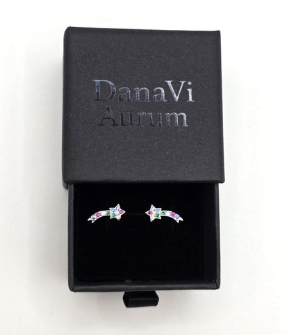 925 Sterling Silver Shooting Star Stud Earrings – Enamel Rainbow Gem Detail | Hypoallergenic Gift for Girls, Teens & Women