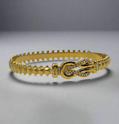 Golden Luxe Buckle Bangle – Designer-Inspired Statement Piece