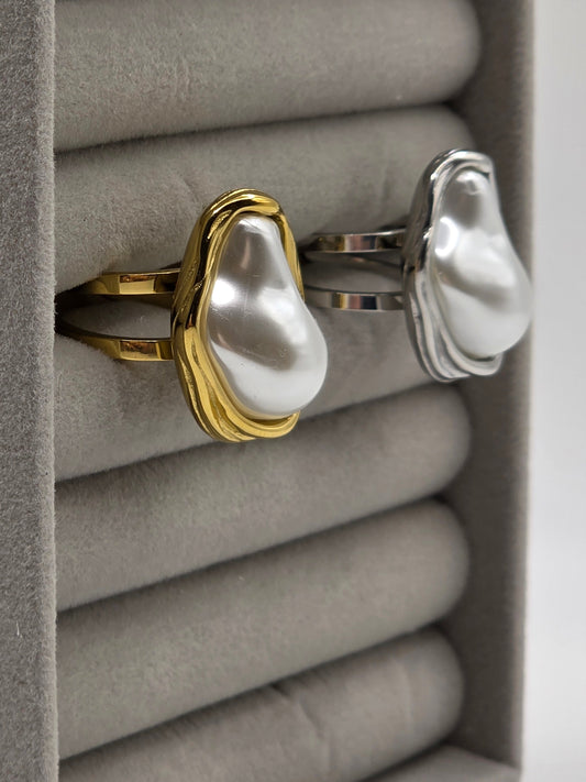 Organic Pearl Statement Ring – Gold & Silver Finish