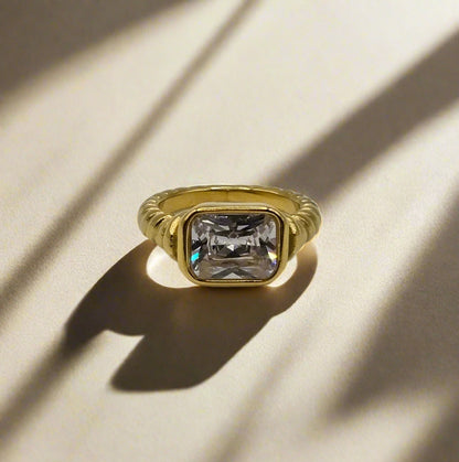 Radiant Cut Bezel Ring – Gold Plated
