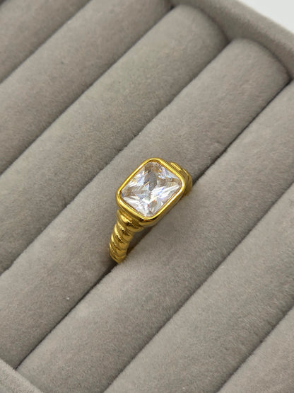 Radiant Cut Bezel Ring – Gold Plated