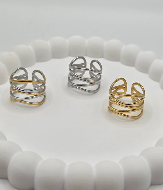 Sleek Criss-Cross Adjustable Ring – Gold, Silver & Two-Tone