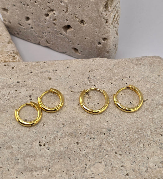 18K Gold-Plated Huggie Hoops (12mm & 14mm)