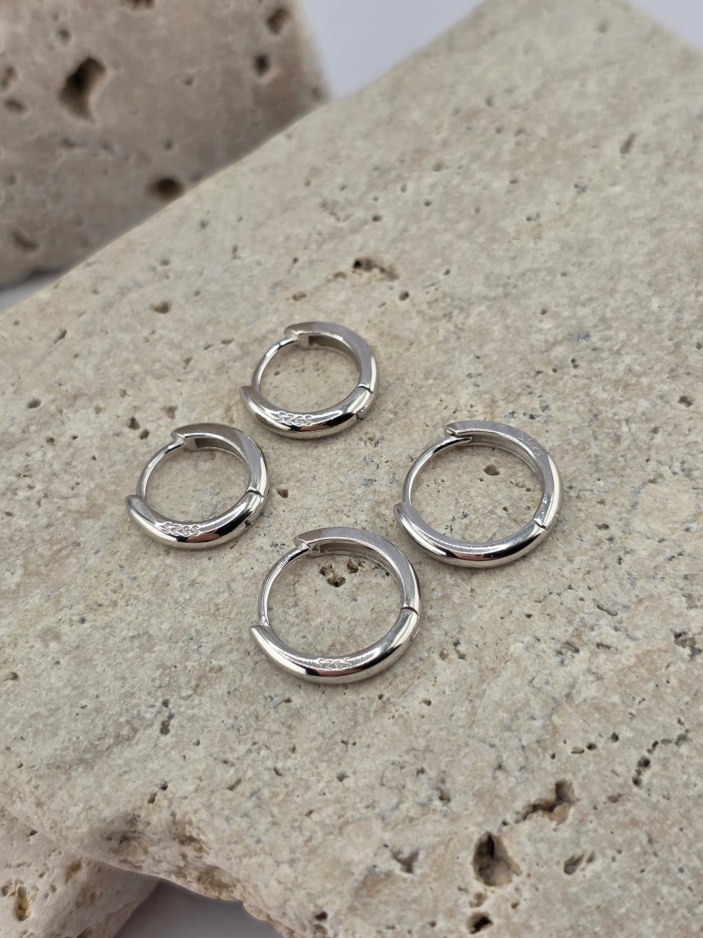 925 Sterling Silver Huggie Hoops (12mm & 14mm)