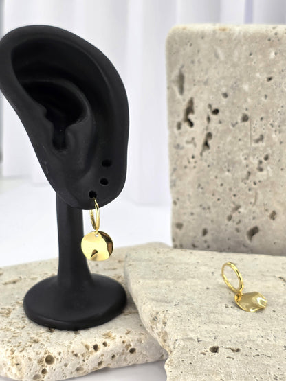 18K Gold Plated 925 Sterling Silver Hammered Disc Hoops