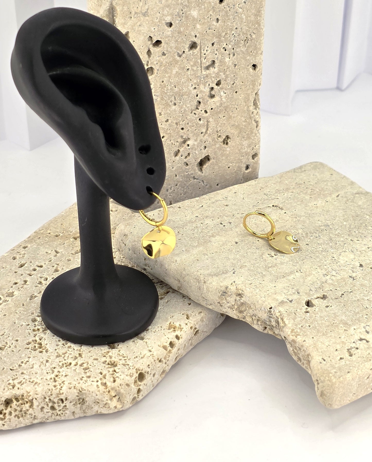 18K Gold Plated 925 Sterling Silver Hammered Disc Hoops