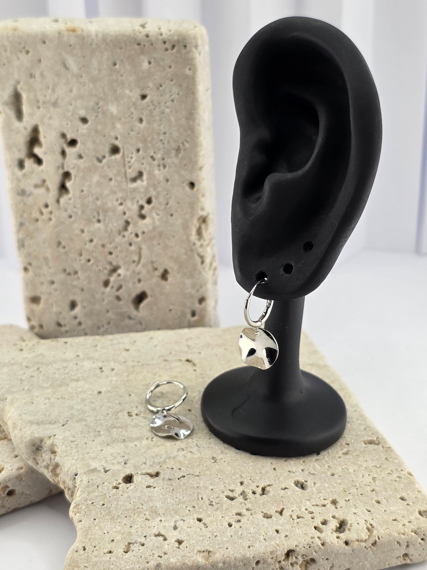 925 Sterling Silver Hammered Disc Hoops