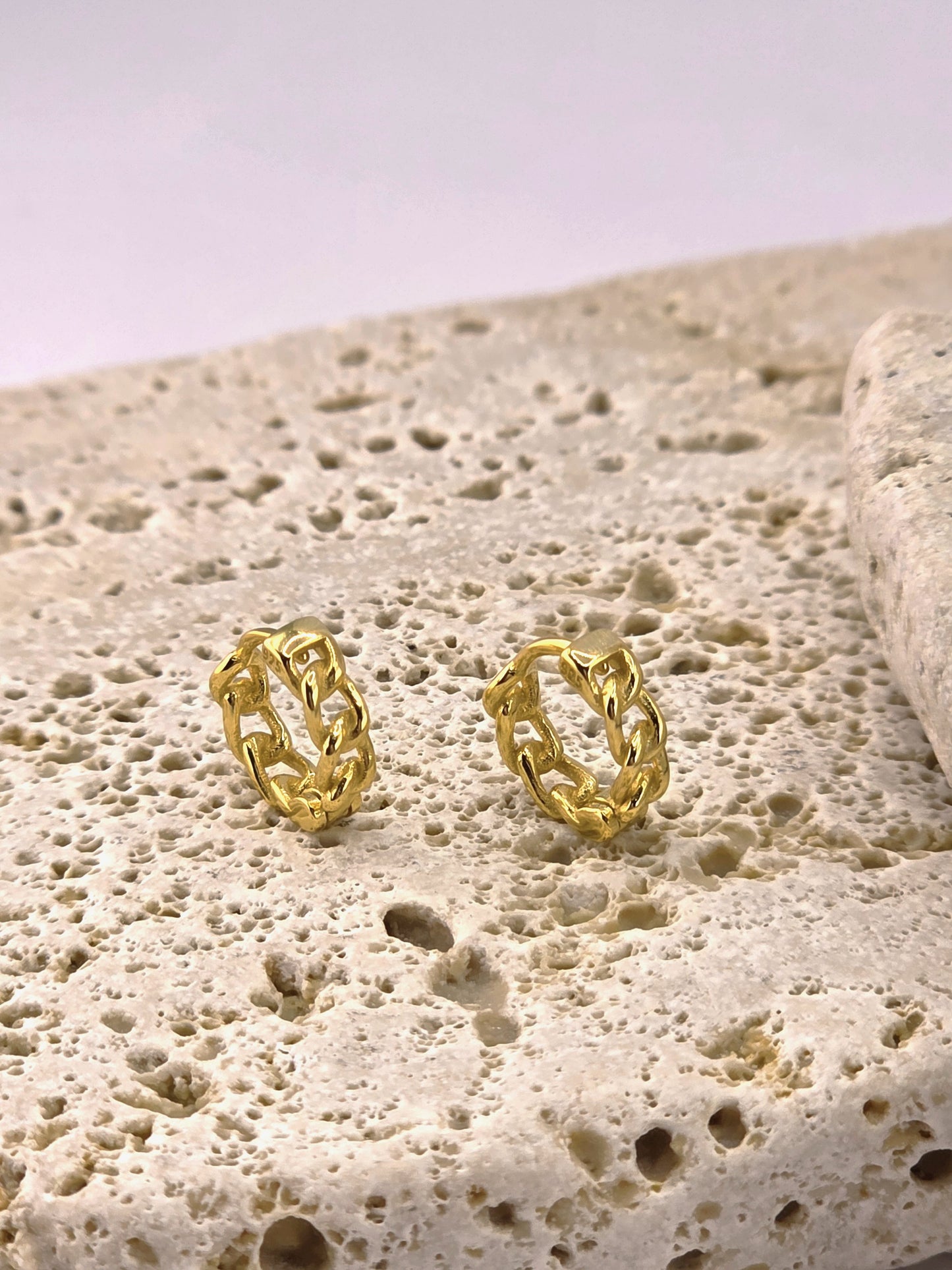 18K Gold Plated 925 Sterling Silver Cuban Chain Mini Hoops
