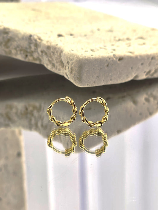 18K Gold Plated 925 Sterling Silver Cuban Chain Mini Hoops