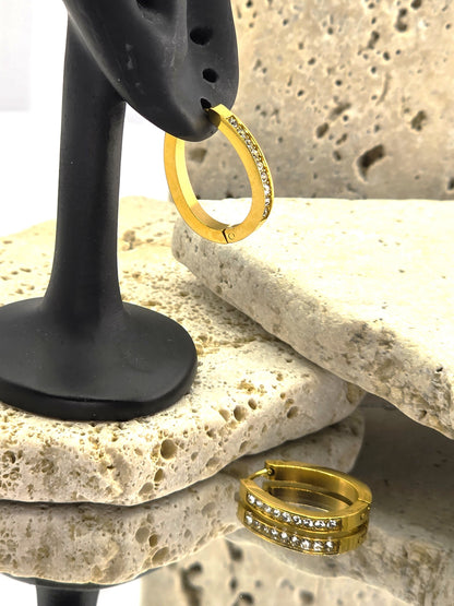 Elegant 18K Gold-Plated Crystal Huggie Hoops 21mm