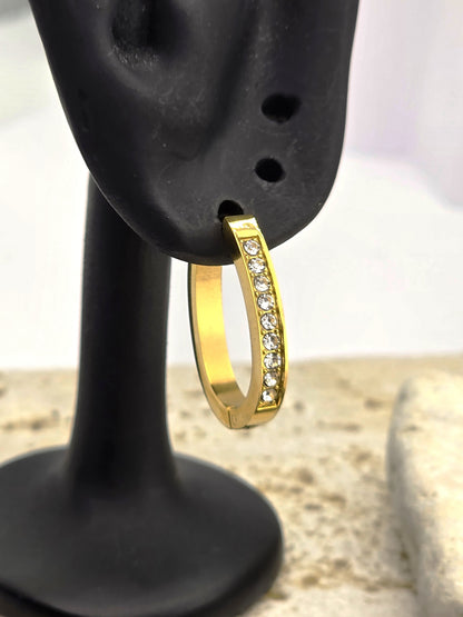Elegant 18K Gold-Plated Crystal Huggie Hoops 21mm