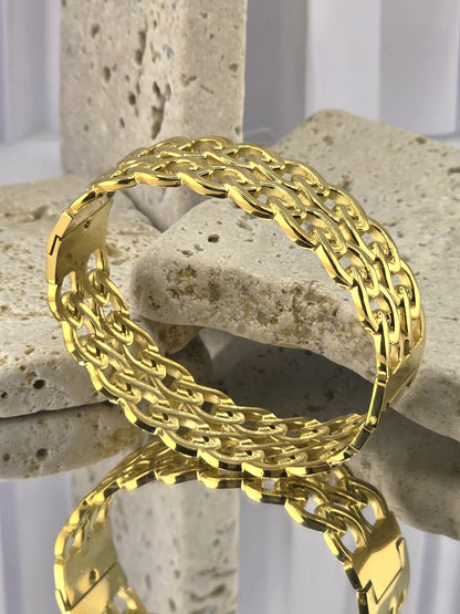 18K Gold-Plated Chunky Chain Cuff Bracelet