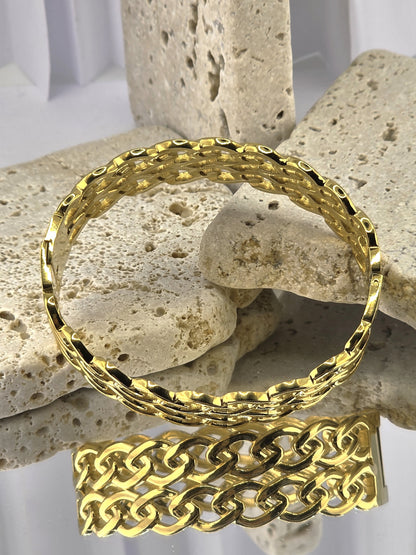 18K Gold-Plated Chunky Chain Cuff Bracelet