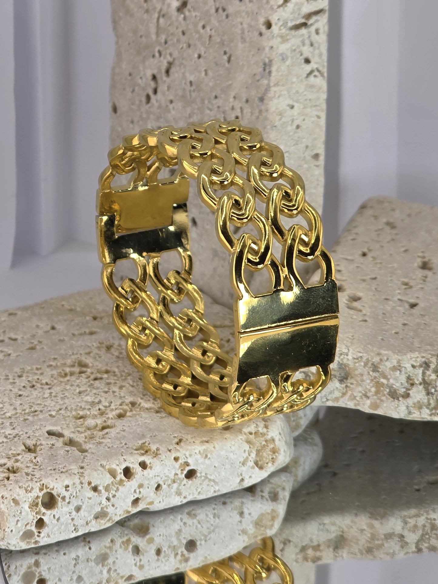 18K Gold-Plated Chunky Chain Cuff Bracelet