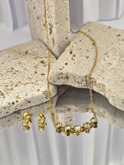 18K Gold-Plated White Heart Necklace & Earring Set