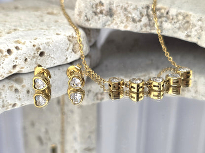 18K Gold-Plated White Heart Necklace & Earring Set